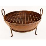 INDIAN STYLE KADAI FIRE PIT, on a stand, oxidised metal, 47cm high, 64cm wide, 60cm diameter.