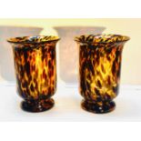 MURANO STYLE GLASS VASES, a pair, 30cm high, 22cm diameter, flared form. (2)