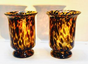 MURANO STYLE GLASS VASES, a pair, 30cm high, 22cm diameter, flared form. (2)