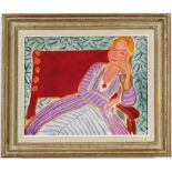 HENRI MATISSE, Jeune femme assise, off set lithograph, French vintage frame, 28cm x 21.5cm.