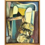 RICARDO R. DIAZ (American b. 1939) 'Mask on Chair', oil on canvas, 51cm x 41cm, framed.