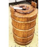 CHALON PINE BARREL, rustic with inner liner, raised on castors, 81cm H x 42cm diam.