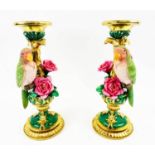 PARROT FIGURAL GARNITURE, a pair, 30cm high, 13cm diameter, painted resin. (2)