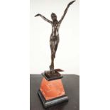 AFTER D H CHIPARUS, an Art Deco style bronze of a female dancer, raised on a marble base, 55cm H.