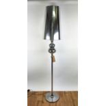 FLOOR LAMP, 1970s Italian style, silvered with silver shade, 174cm H.