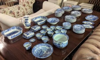 SPODE PART DINNER SERVICE, blue and white, mainly Willow pattern. (Qty)