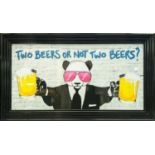 CONTEMPORARY SCHOOL, 'Two Beers or not Two Beers', framed print with relief detail, 115cm x 65cm.