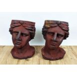 PLANTERS, a pair, in the form of Grecian busts, resin with faux terracotta finish, 48cm H. (2)