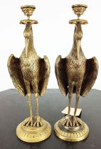 HERON CANDLESTICKS, a pair, Victorian aesthetic style, gilt metal, 41cm H. (2)