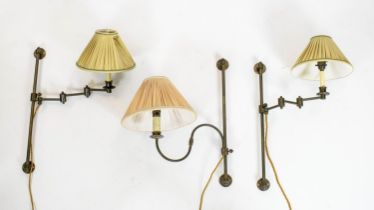 WALL LIGHTS, a pair, fully adjustable, max 74cm H, 45cm extended and another similar wall light. (3)