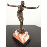 AFTER D H CHIPARUS, an Art Deco style bronze of a female dancer, raised on a marble base, 48cm H.