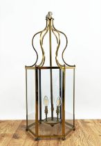 HALL LANTERN, 78cm drop not including fittings, gilt metal, glazed, three branch light.