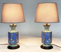 TABLE LAMPS, a pair, early 20th century Canton enamel hexagonal facetted, 60cm H. (2)