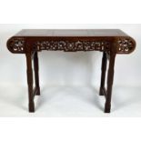 ALTAR TABLE, 82cm H x 122cm W x 41cm D, Chinese hardwood carved on all sides.