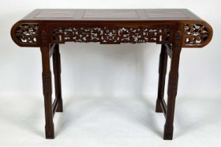 ALTAR TABLE, 82cm H x 122cm W x 41cm D, Chinese hardwood carved on all sides.