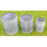 PLANTERS, a graduated set of three, galvanised metal, 50cm x 45cm x 45cm at largest. (3)