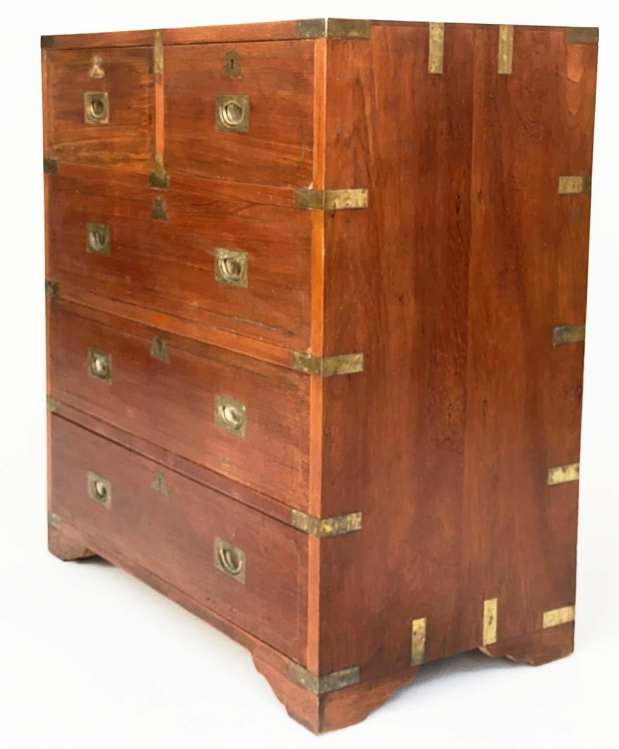 CAMPAIGN STYLE CHEST, mid 20th century Indian, teak and brass bound with two short and three long - Bild 4 aus 10