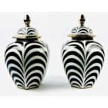 GINGER JARS, 41cm high, 25cm diameter, a pair, glazed ceramic black and white striped print. (2)