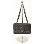 CHANEL TIMELESS CLASSIC SMALL 2.55 DOUBLE FLAP BAG, black caviar leather with black leather