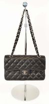 CHANEL TIMELESS CLASSIC SMALL 2.55 DOUBLE FLAP BAG, black caviar leather with black leather