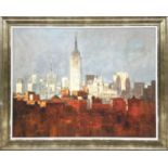 JOHN HASKINS (born 1938) 'New York', giclee on canvas, 74cm x 98cm, framed.