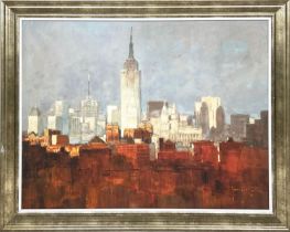 JOHN HASKINS (born 1938) 'New York', giclee on canvas, 74cm x 98cm, framed.