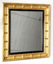 WALL MIRROR, Regency style, with bevelled mirror plate, reeded slip and gilt ball and moulded frame,