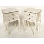 BEDSIDE/LAMP TABLES, a pair, French Louis XV style traditionally grey painted each with two