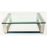 LOW TABLE, 1970's rectangular plate glass on lacquered stainless steel support, 91cm x 122cm x