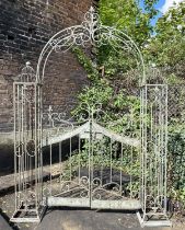 ARCHITECTURAL GARDEN GATE, 250cm high, 185cm wide, 38cm deep, Regency style, aged painted finish.
