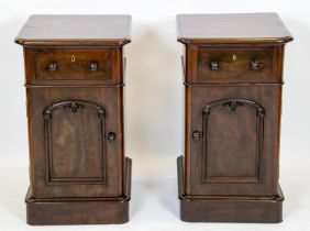 BEDSIDE CABINETS, 77cm H x 45cm W x 46cm D, a pair, Victorian mahogany with drawer and door. (2)