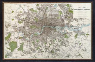 AFTER EDWARD STANFORD, 'Stanfords New Map of the County of London', giclee, 107cm x 155cm, framed.