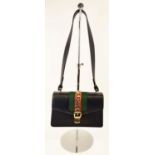 GUCCI SYLVIE SHOULDER BAG, flap closure, blue leather with iconic green and red web detailing,