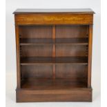 OPEN BOOKCASE, 100cm H x 84cm W x 32cm D, mahogany and inlaid with two shelves.