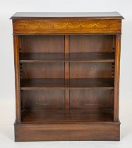 OPEN BOOKCASE, 100cm H x 84cm W x 32cm D, mahogany and inlaid with two shelves.