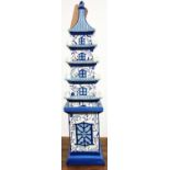 DELFTWARE STYLE PAGODA TULIP VASE, glazed ceramic, sectional design, 75cm H.