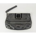JIMMY CHOO MAVE FOLDOVER CLUTCH, black leather with suede lining, two frontal zip closures,