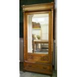 ARMOIRE, 212cm H x 97cm W x 51cm D, late 19th century French pitch pine with mirrored door,