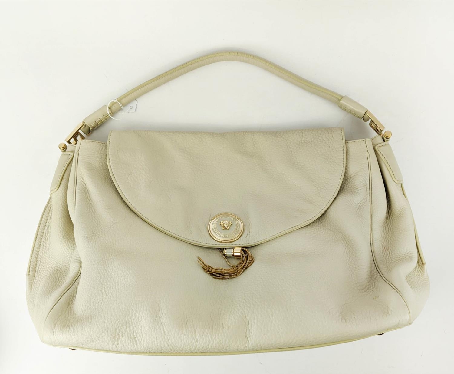 GIANNI VERSACE VINTAGE VANITAS MEDEA SHOULDER BAG, with Medusa logo on flap closure and tassel