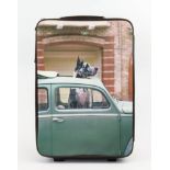 ANYA HINDMARCH TRAVEL TROLLEY ON WHEELS, with photo of a dog in a car at the front, with one top and