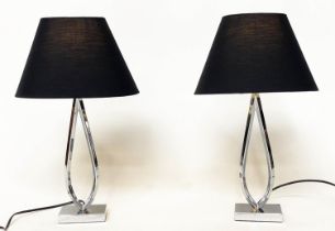 ENDON TABLE LAMPS, a pair, loop chrome and plinth bases with shades, 51cm H. (2)