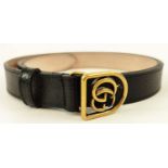 GUCCI FRAMED GG BELT, black leather, size 100/40 with iconic GG interlocking logo brass buckle,