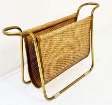 READING RACK, 39cm high, 64cm wide, 20cm deep, 1960s French Style, gilt metal and rattan.