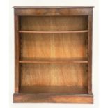 OPEN BOOKCASE, Victorian style floor standing burr walnut with two adjustable shelves, 84cm x