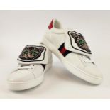 GUCCI TRAINERS ACE SNEAKERS, removable 'cat' strap, low top with a lace up closure, contrasting heel