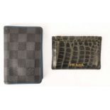 LOUIS VUITTON POCKET ORGANISER, damier graphite coated canvas with blue blue leather lining, 7.5cm x