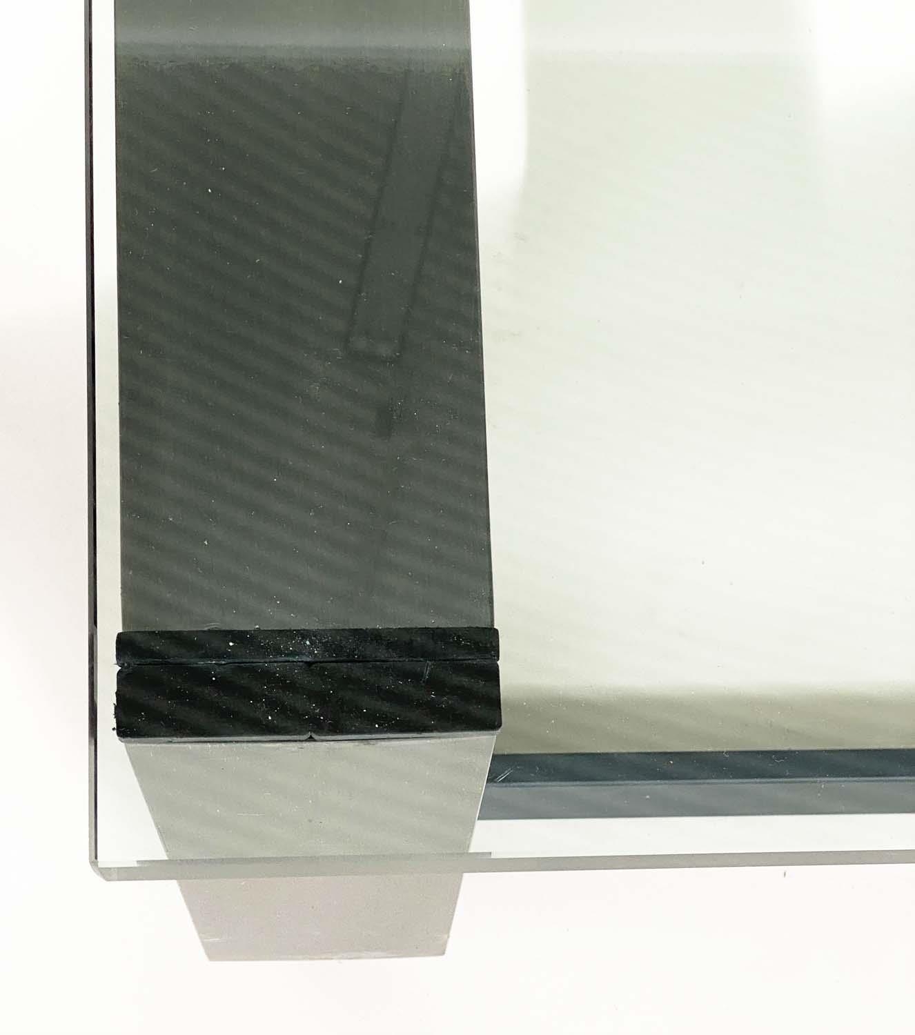 LOW TABLE, 1970's rectangular plate glass on lacquered stainless steel support, 91cm x 122cm x - Image 3 of 3