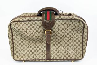 GUCCI VINTAGE SUITCASE, buckle closure with iconic green and red web detailing, leather top