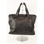 GIANNI VERSACE UNISEX BAG, leather with iconic embossed Greek decoration, silver tone hardware,