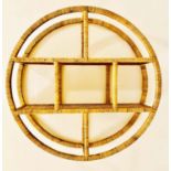 WALL ETAGERE, 1970s Italian style, circular form, rattan frame, 80cm diameter, 19cm d.